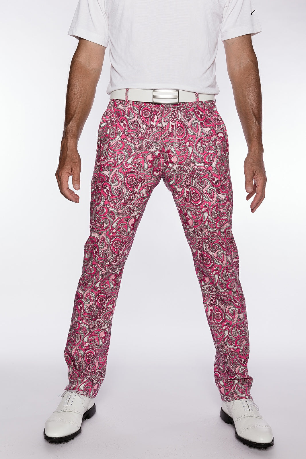 Sport Monaco Slim Fit Paisley Print Cotton Pants - PINK/ WHITE