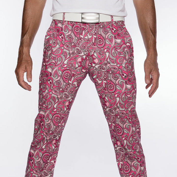 Sport Monaco Slim Fit Paisley Print Cotton Pants - PINK/ WHITE