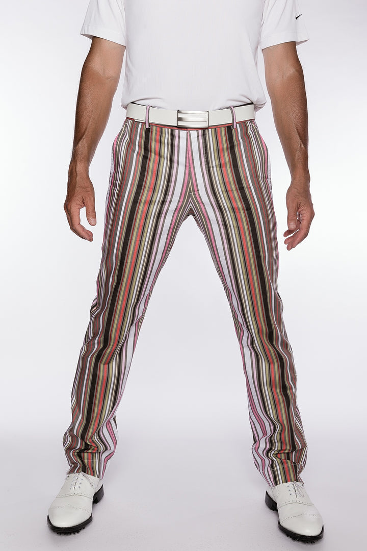 Sport Monaco Slim Fit Stripe Print Cotton Pants - PINK / GREY