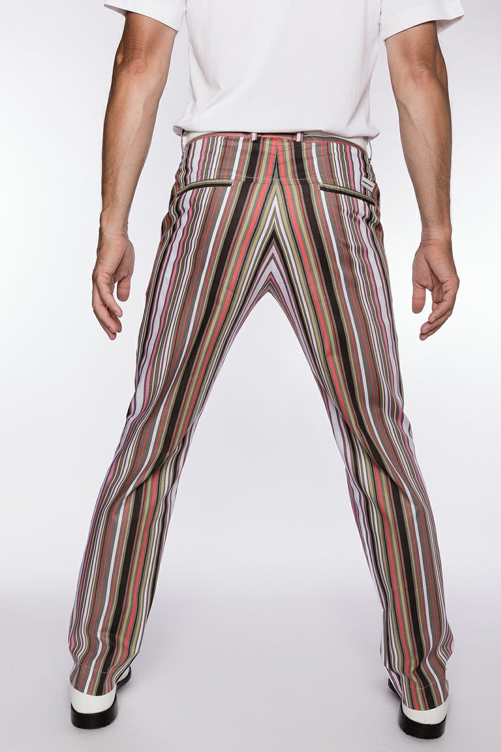 Sport Monaco Slim Fit Stripe Print Cotton Pants - PINK / GREY