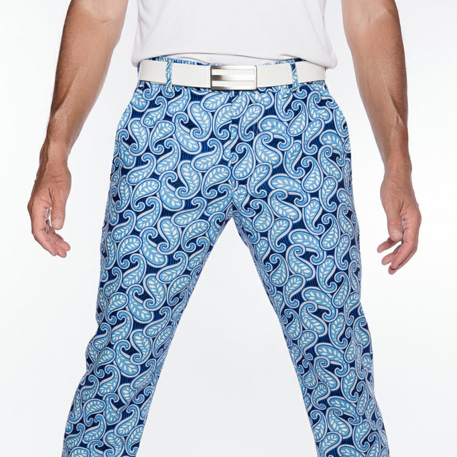 Sport Monaco Slim Fit Paisley Print Cotton Pants - BLUE / WHITE