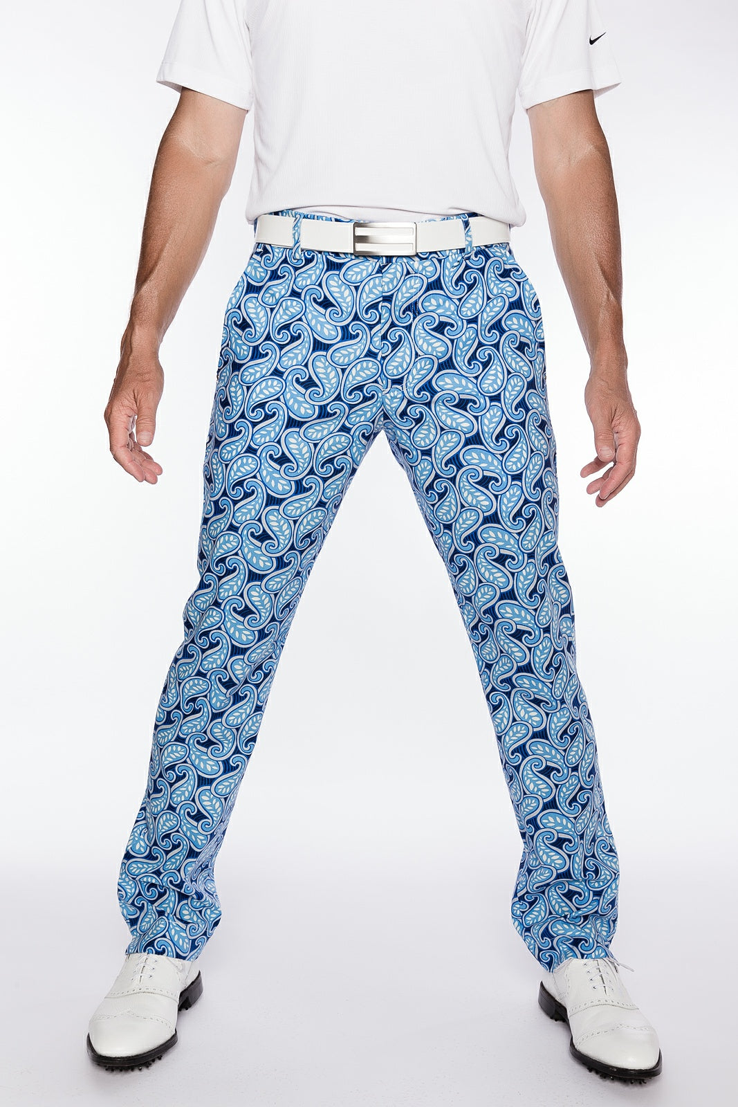 Sport Monaco Slim Fit Paisley Print Cotton Pants - BLUE / WHITE