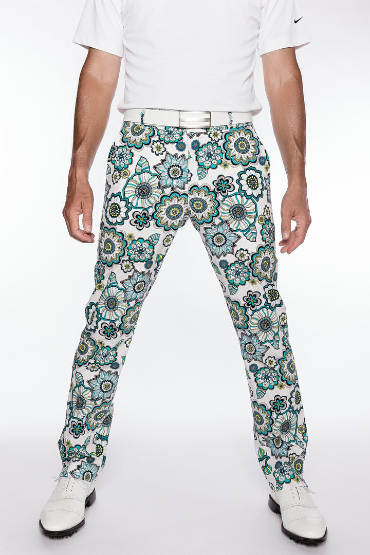 Sport Monaco Slim Fit Floral Print Cotton Pants - BLUE / WHITE