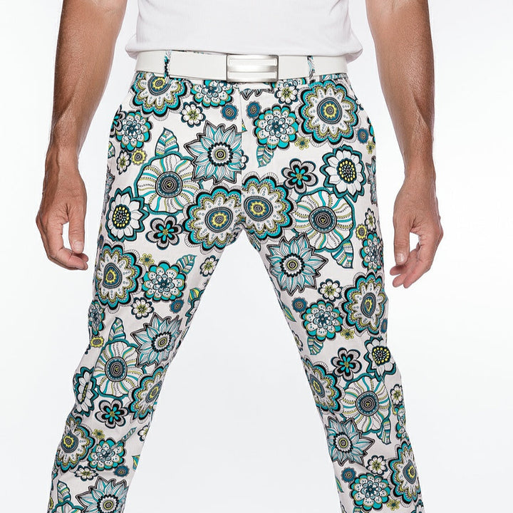 Sport Monaco Slim Fit Floral Print Cotton Pants - BLUE / WHITE