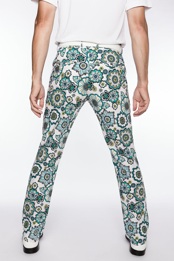 Sport Monaco Slim Fit Floral Print Cotton Pants - BLUE / WHITE