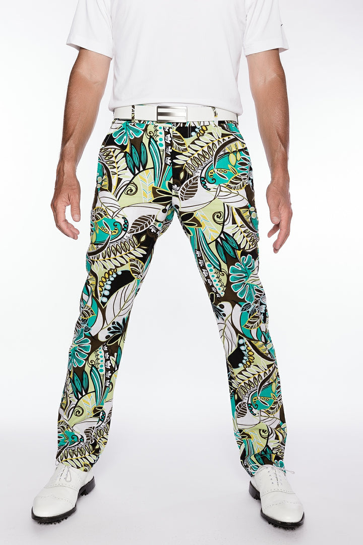 Sport Monaco Slim Fit Jungle Print Cotton Pants - BLUE / WHITE / MULTI