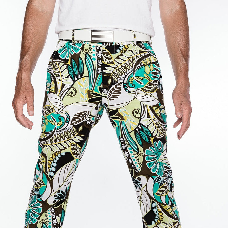 Sport Monaco Slim Fit Jungle Pint Cotton Pants - BLUE / WHITE / MULTI