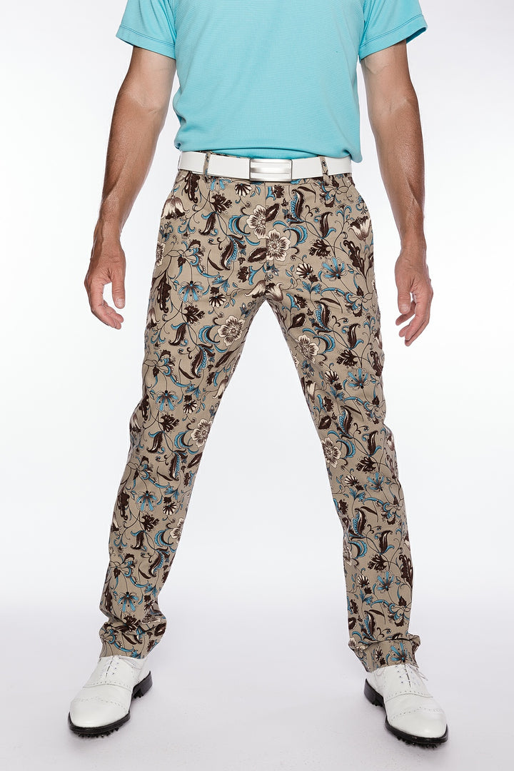 Sport Monaco Slim Fit Paisley Print Cotton Pants - TAN / BLUE