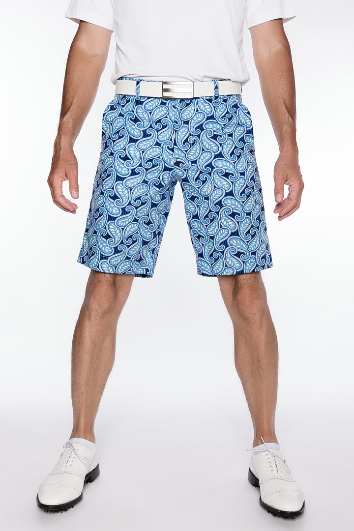 Sport Monaco Slim Fit Paisley Print Cotton Shorts - BLUE / WHITE