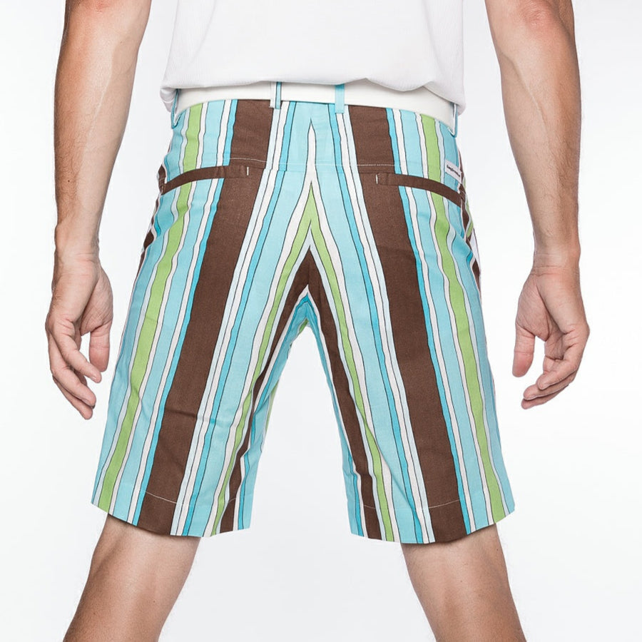 Sport Monaco Slim Fit Stripe Print Cotton Shorts - BLUE / GREEN / BROWN