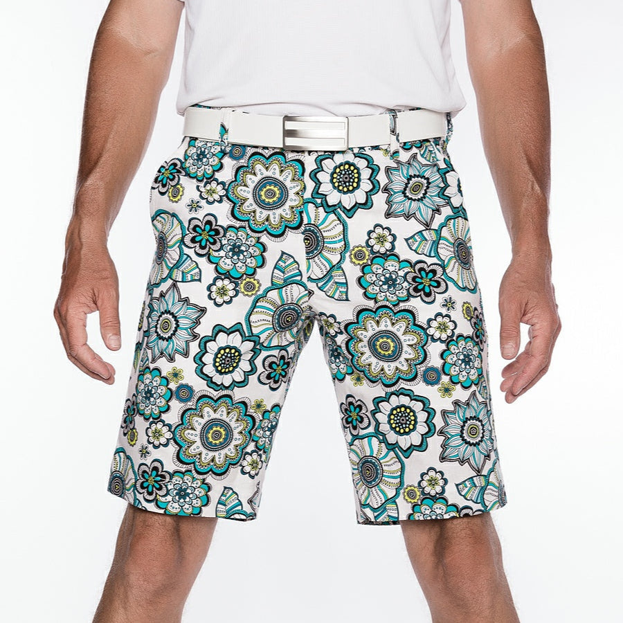 Sport Monaco Slim Fit Floral Print Cotton Shorts - BLUE / WHITE