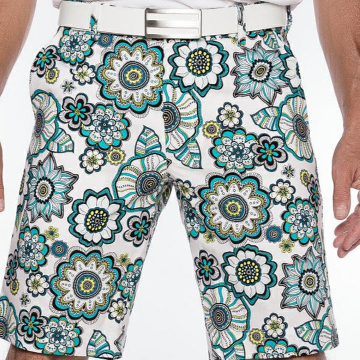 Sport Monaco Slim Fit Floral Print Cotton Shorts - BLUE / WHITE