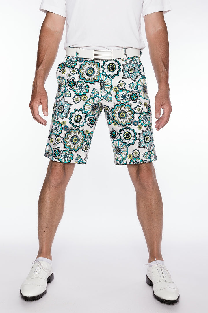 Sport Monaco Slim Fit Floral Print Cotton Shorts - BLUE / WHITE