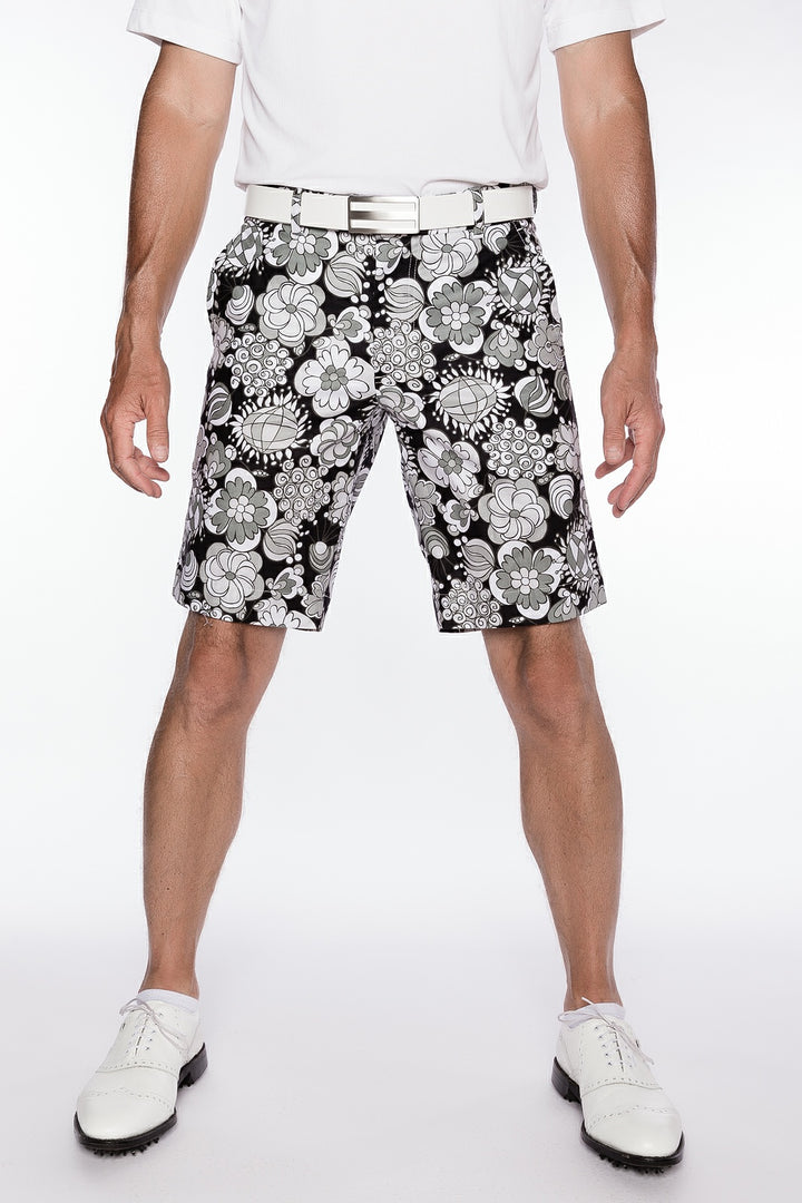 Sport Monaco Slim Fit Multi Floral Print Cotton Shorts - BLACK / CHARCOAL / WHITE