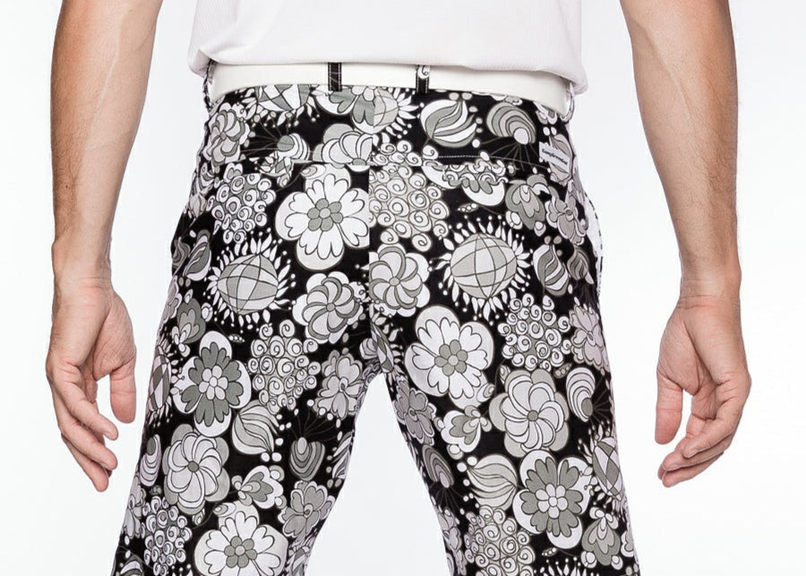 Sport Monaco Slim Fit Multi Floral Print Cotton Pants- BLACK / CHARCOAL / WHITE