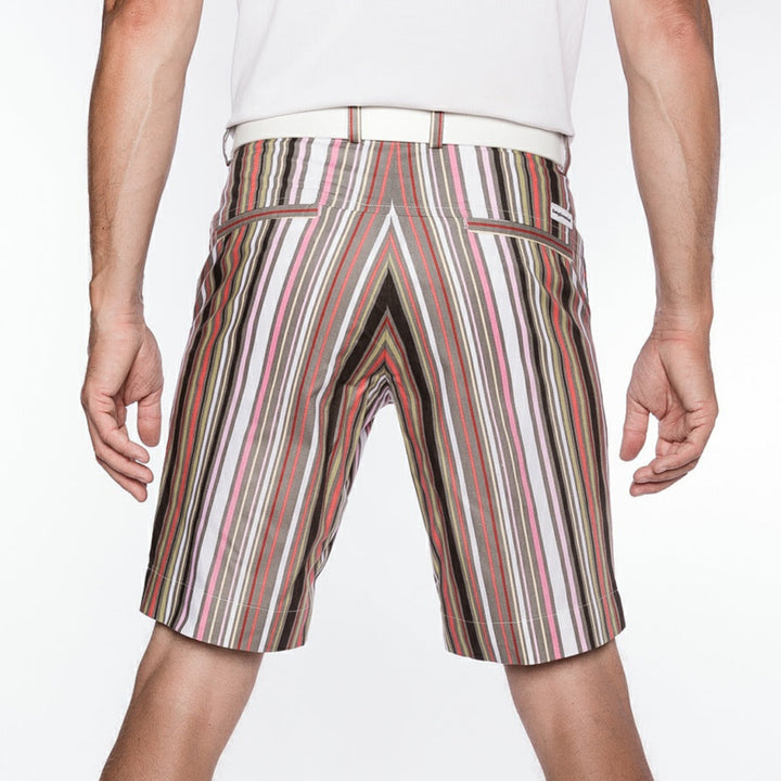 Sport Monaco Slim Fit Stripe Print Cotton Shorts - PINK / GREY