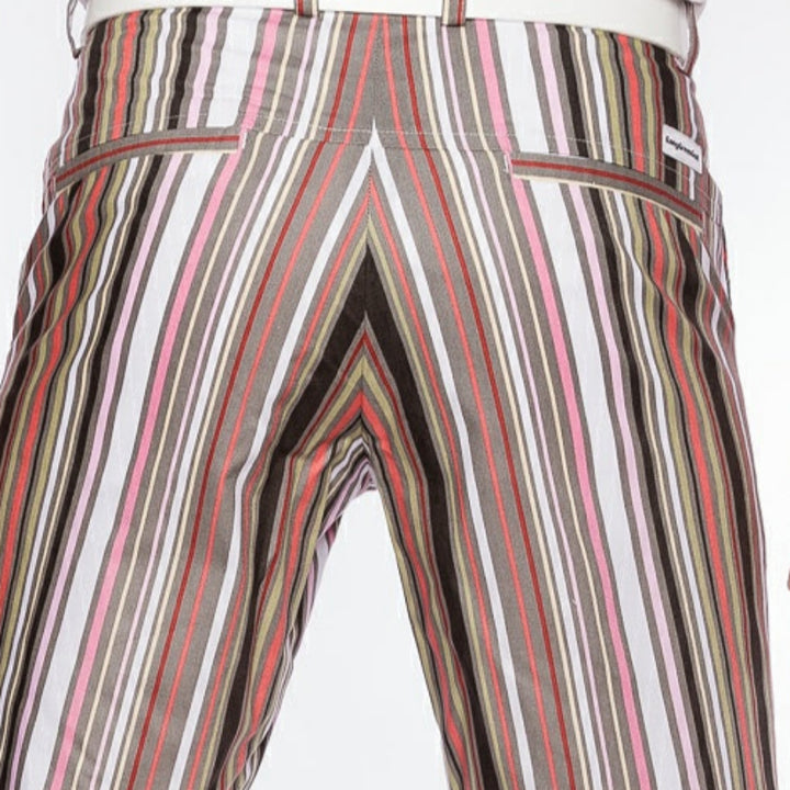 Sport Monaco Slim Fit Stripe Print Cotton Shorts - PINK / GREY