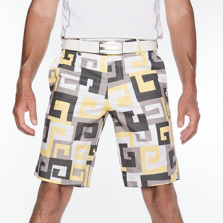 Sport Monaco Slim Fit Geo Print Cotton Shorts - SUN / WHITE / CHARCOAL