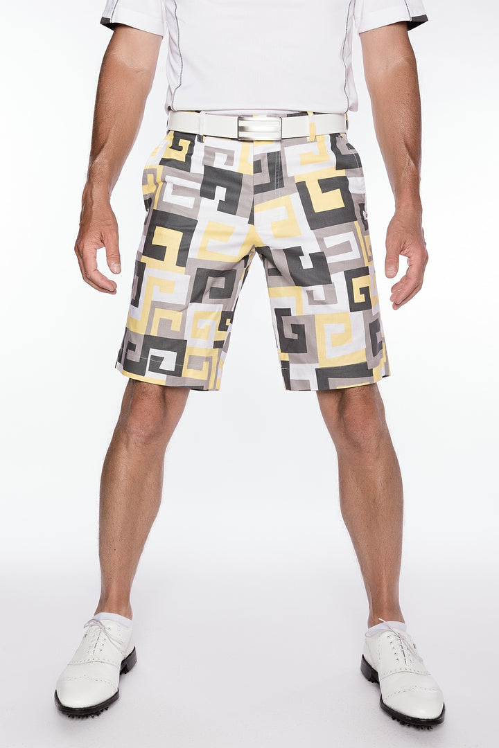 Sport Monaco Slim Fit Geo Print Cotton Shorts - SUN / WHITE / CHARCOAL