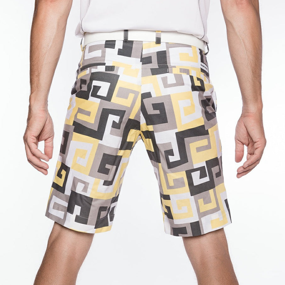 Sport Monaco Slim Fit Geo Print Cotton Shorts - SUN / WHITE / CHARCOAL