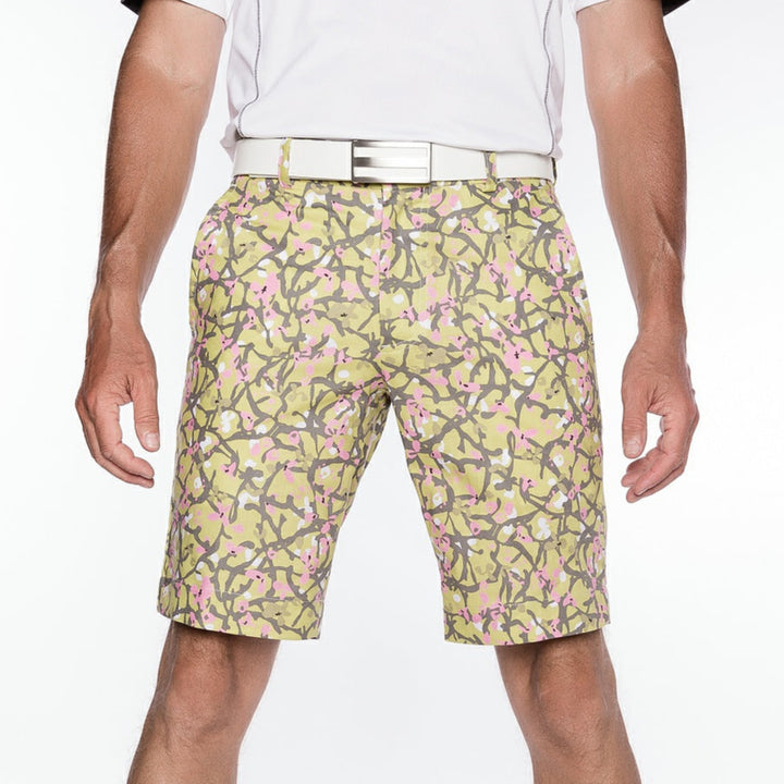 Sport Monaco Slim Fit Floral Print Cotton Shorts - GREEN/ GREY / PINK