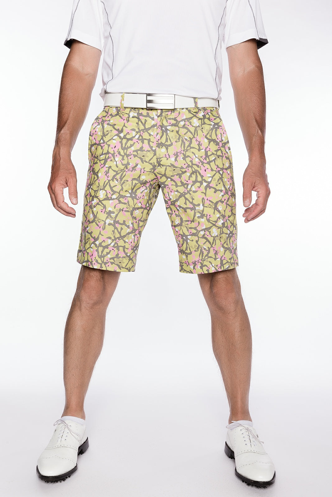 Sport Monaco Slim Fit Floral Print Cotton Shorts - GREEN/ GREY / PINK