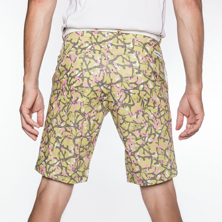 Sport Monaco Slim Fit Floral Print Cotton Shorts - GREEN/ GREY / PINK