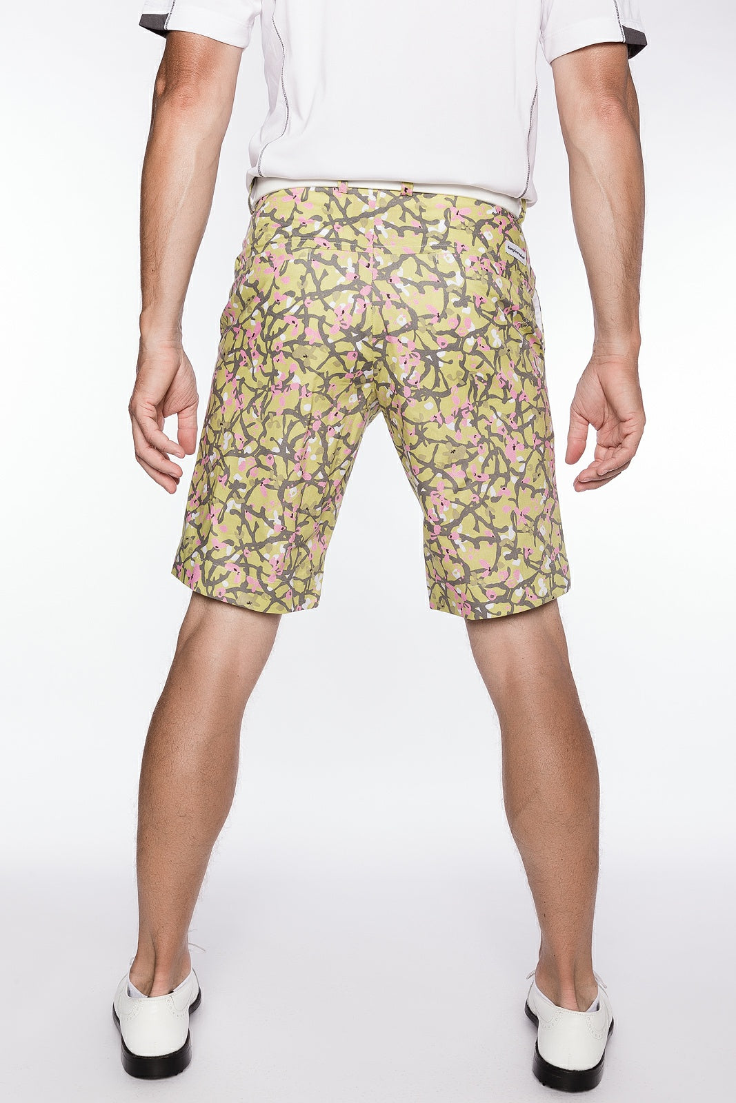 Sport Monaco Slim Fit Floral Print Cotton Shorts - GREEN/ GREY / PINK