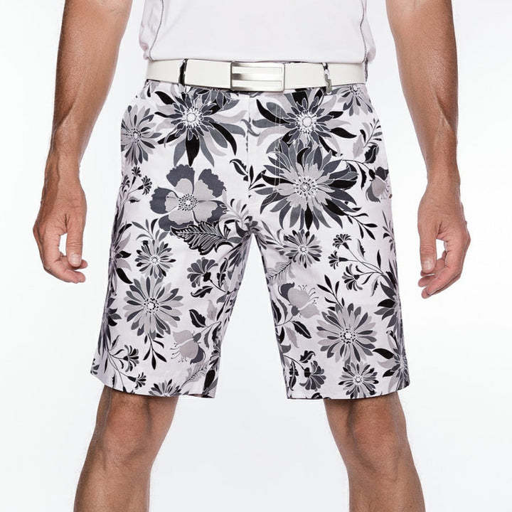 Sport Monaco Slim Fit Floral Print Cotton Shorts - ONYX / CHARCOAL / WHITE