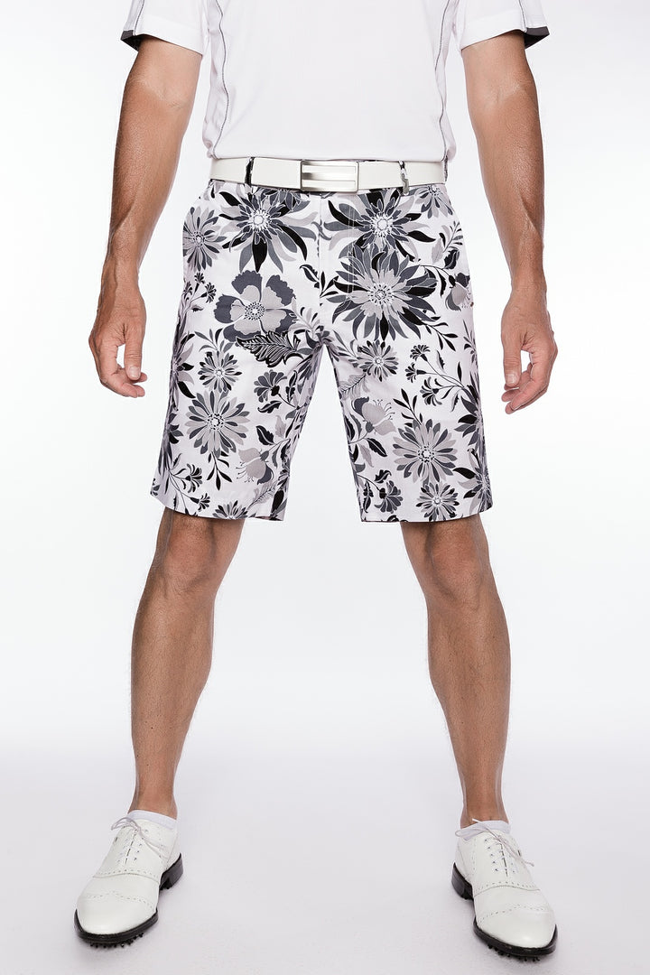 Sport Monaco Slim Fit Floral Print Cotton Shorts - ONYX / CHARCOAL / WHITE