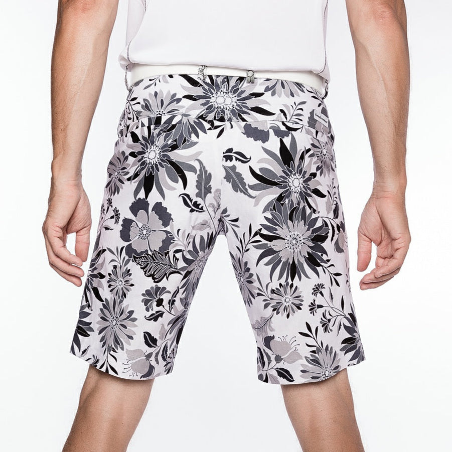 Sport Monaco Slim Fit Floral Print Cotton Shorts - ONYX / CHARCOAL / WHITE