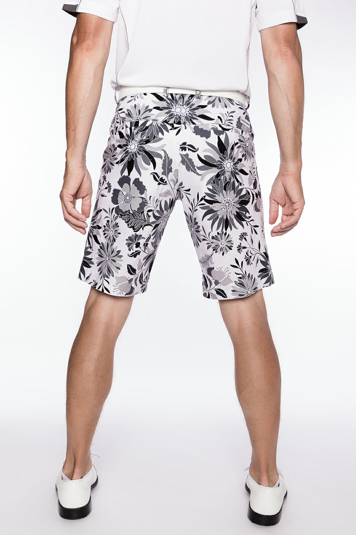 Sport Monaco Slim Fit Floral Print Cotton Shorts - ONYX / CHARCOAL / WHITE