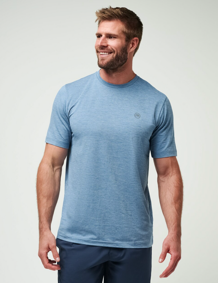 TRAVIS MATHEW SCENIC VISTA ACTIVE T-SHIRT - HEATHER COPEN BLUE