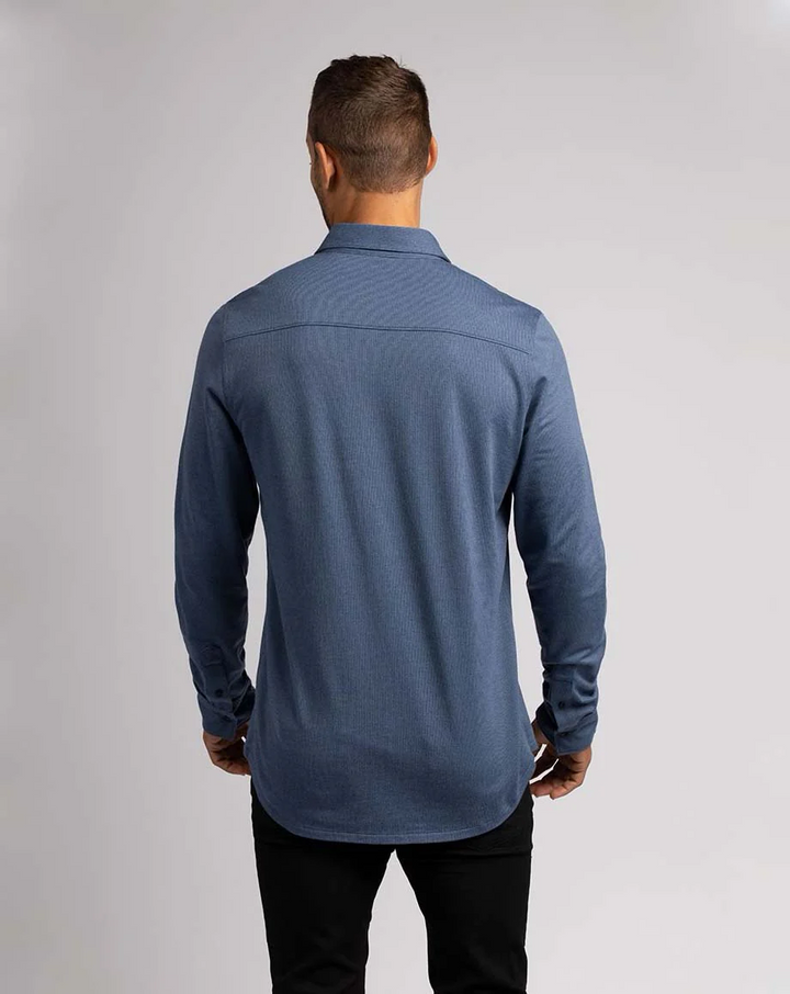 TRAVIS MATHEW 'SLATER' BUTTON SHIRT - HEATHER MOOD INDIGO