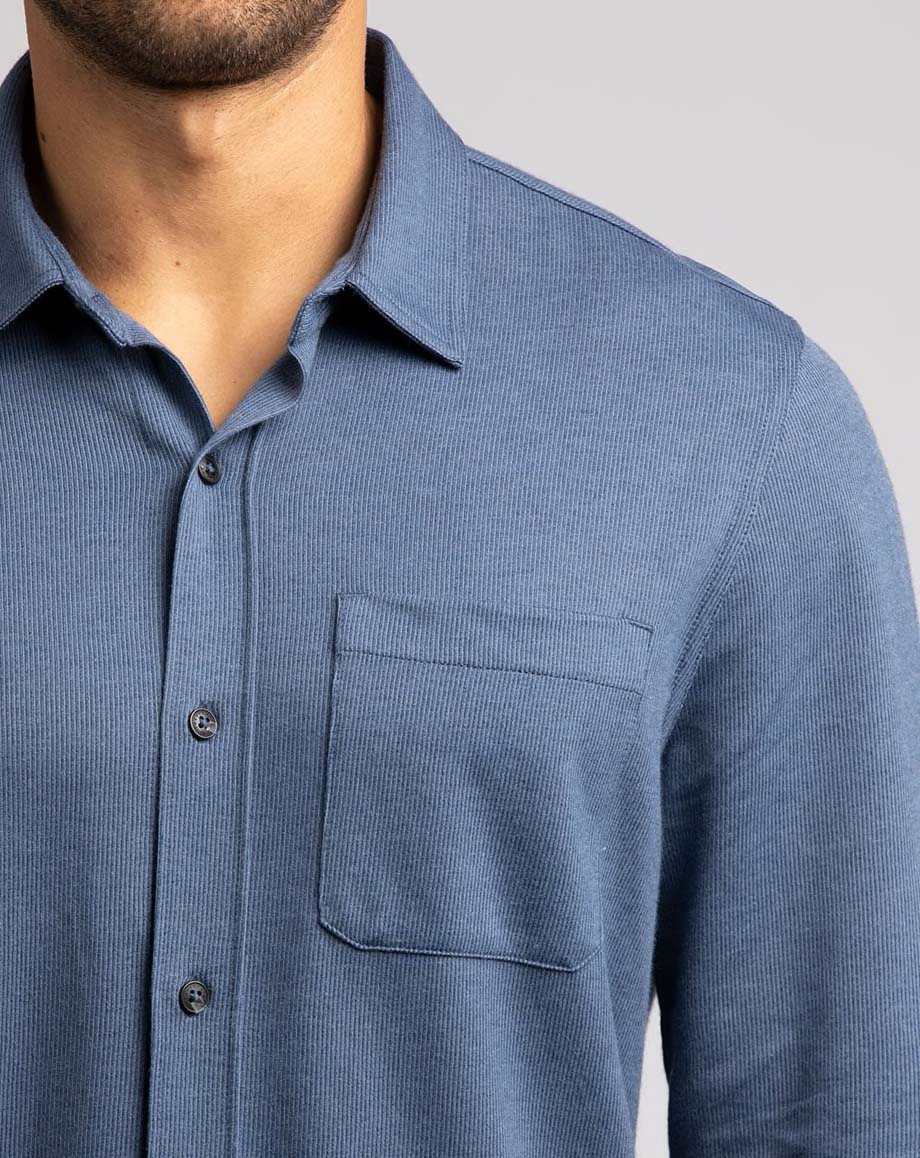 TRAVIS MATHEW 'SLATER' BUTTON SHIRT - HEATHER MOOD INDIGO