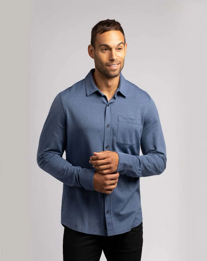 TRAVIS MATHEW 'SLATER' BUTTON SHIRT - HEATHER MOOD INDIGO