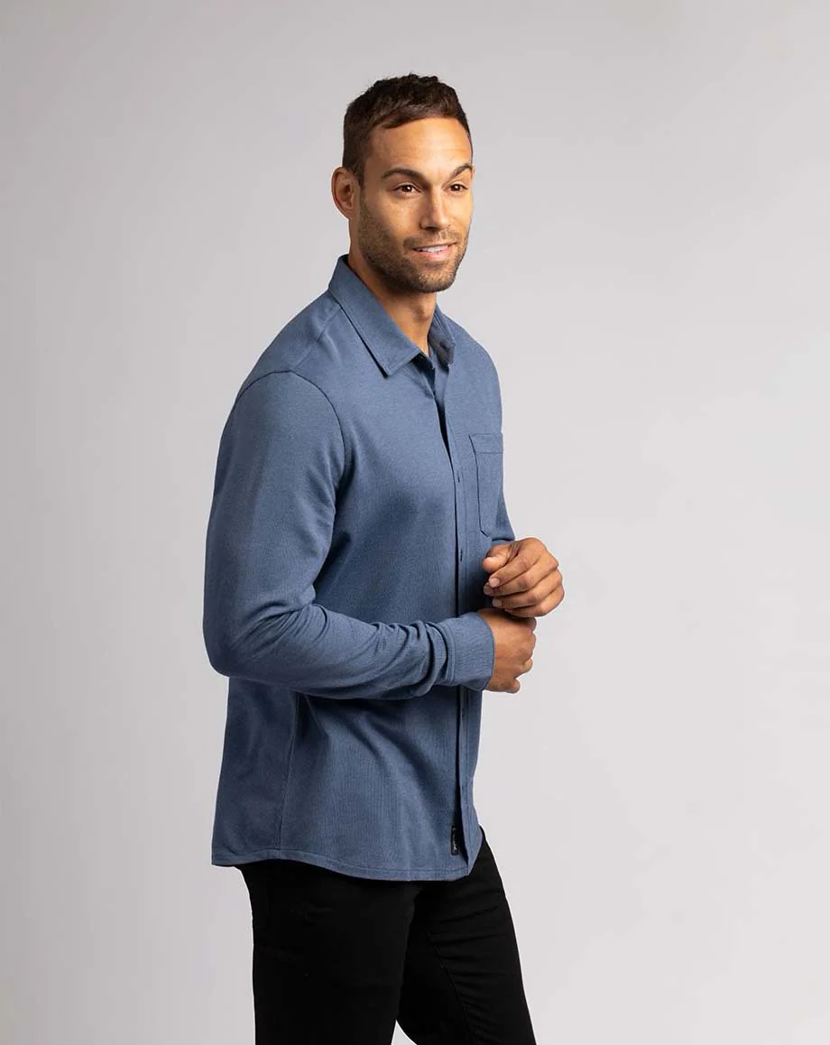 TRAVIS MATHEW 'SLATER' BUTTON SHIRT - HEATHER MOOD INDIGO