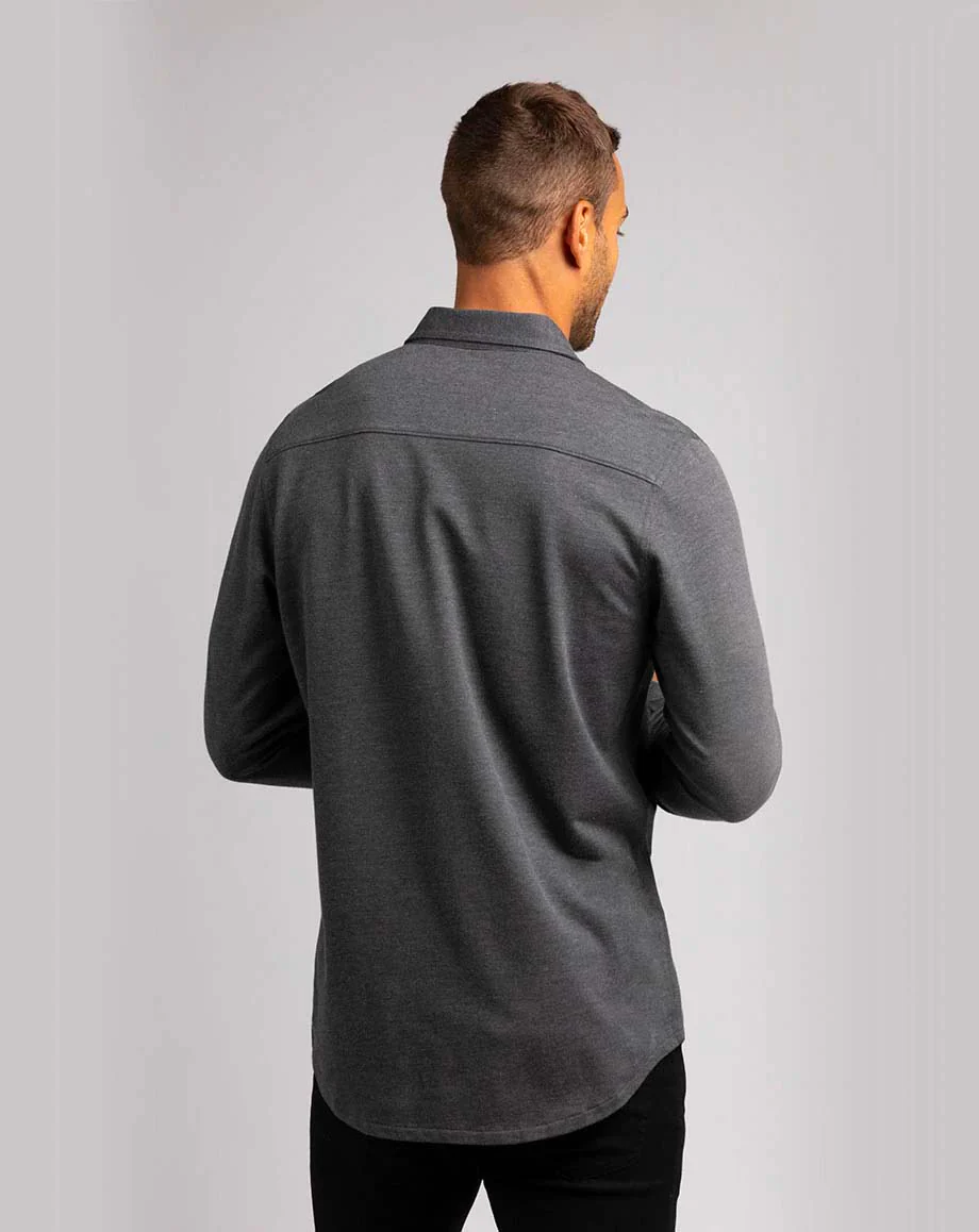 TRAVIS MATHEW 'SLATER' BUTTON SHIRT - HEATHER BLACK