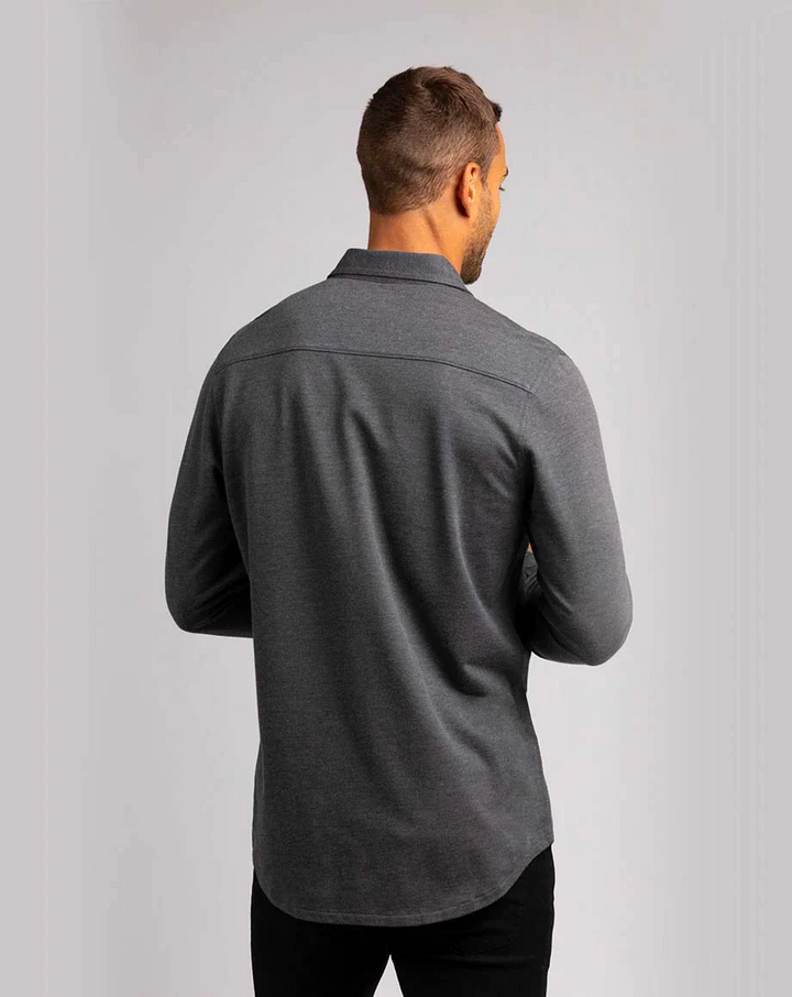 TRAVIS MATHEW 'SLATER' BUTTON SHIRT - HEATHER BLACK