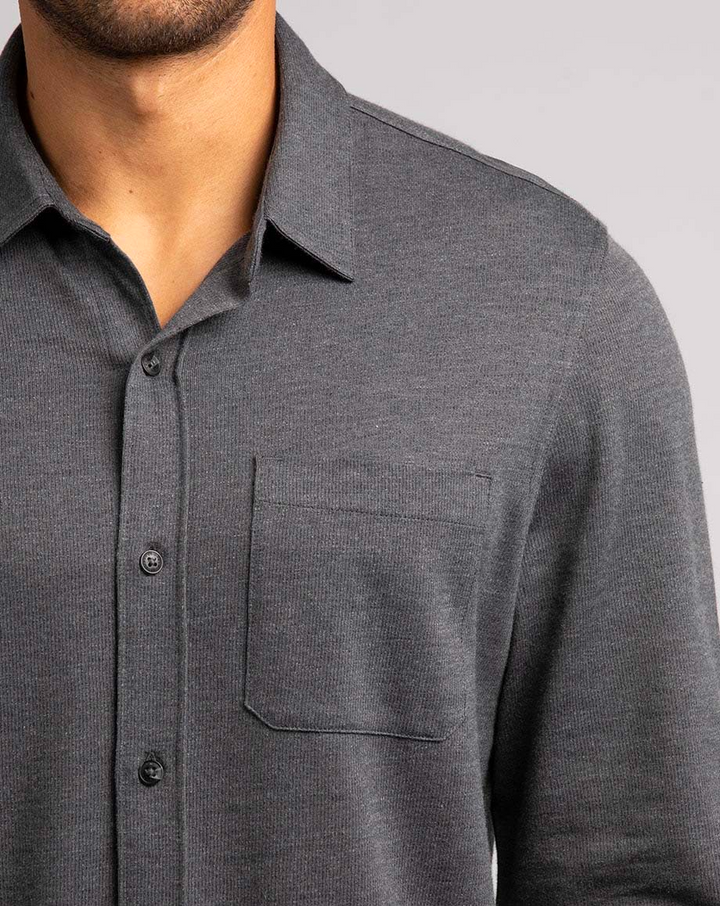 TRAVIS MATHEW 'SLATER' BUTTON SHIRT - HEATHER BLACK