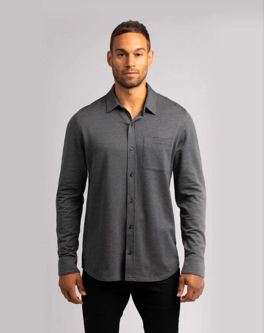 TRAVIS MATHEW 'SLATER' BUTTON SHIRT - HEATHER BLACK