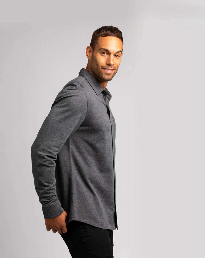 TRAVIS MATHEW 'SLATER' BUTTON SHIRT - HEATHER BLACK