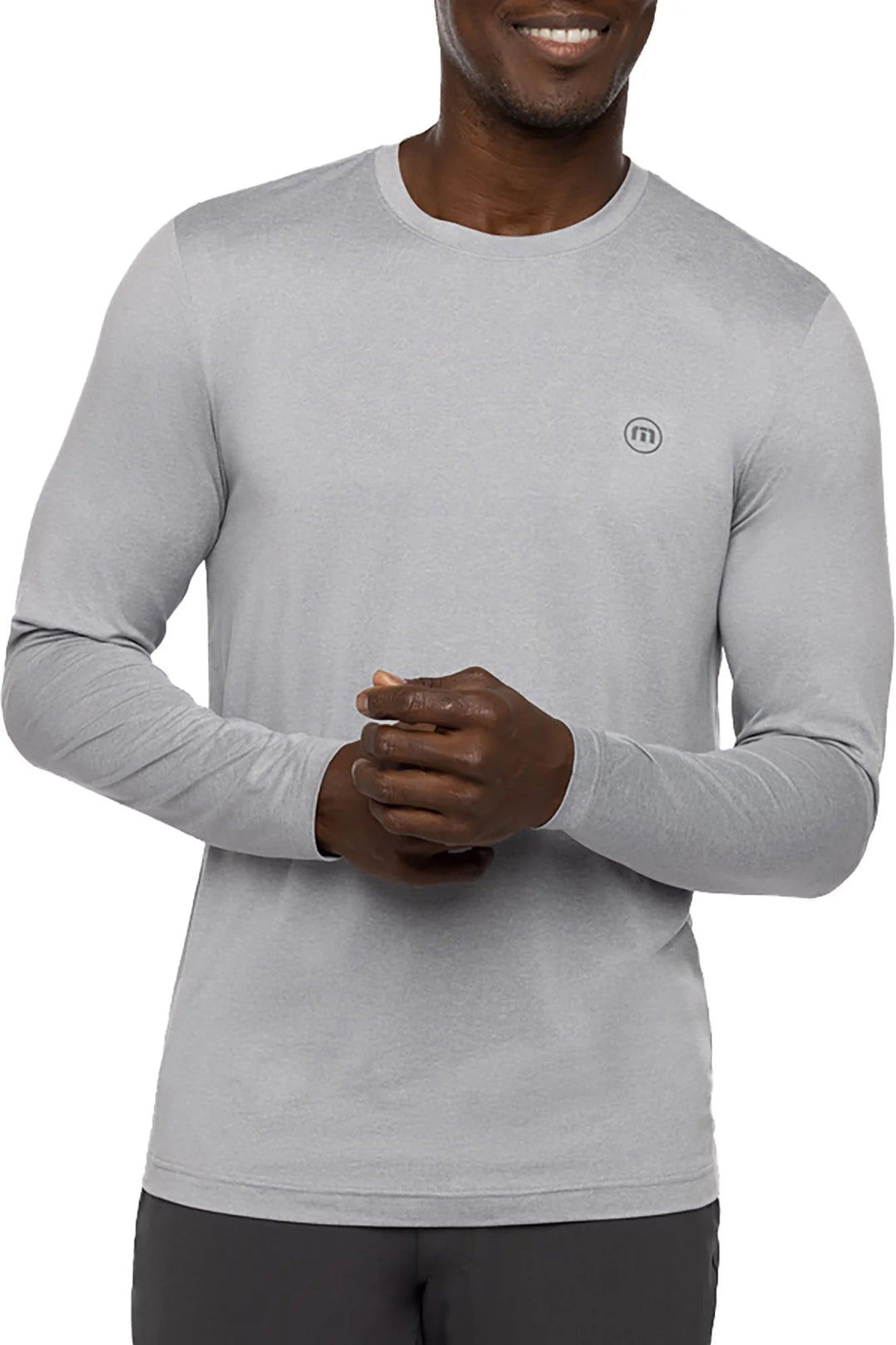 TRAVIS MATHEW TAKE THE CREDIT LONG SLEEVE SHIRT - HEATHER LIGHT GREY