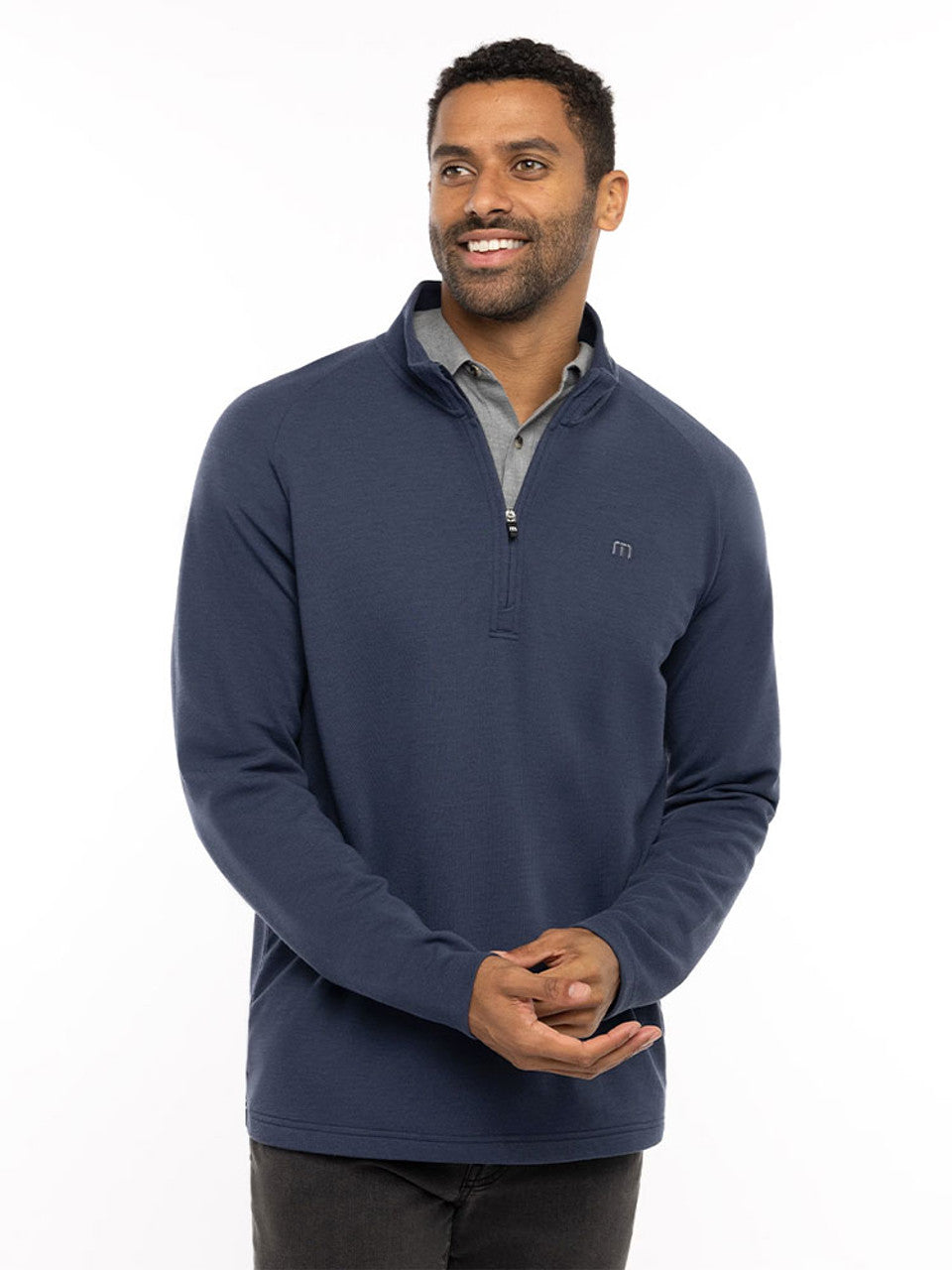 TRAVIS MATHEW MENS UPGRADED 1/4 ZIP PULLOVER - NAVY