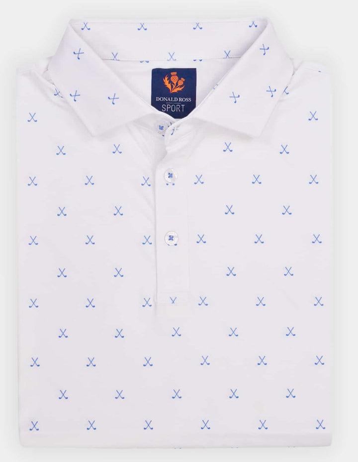 Donald Ross Mens Sport Fit VINCENT Print  Polo - WHITE/ULTRA MARINE