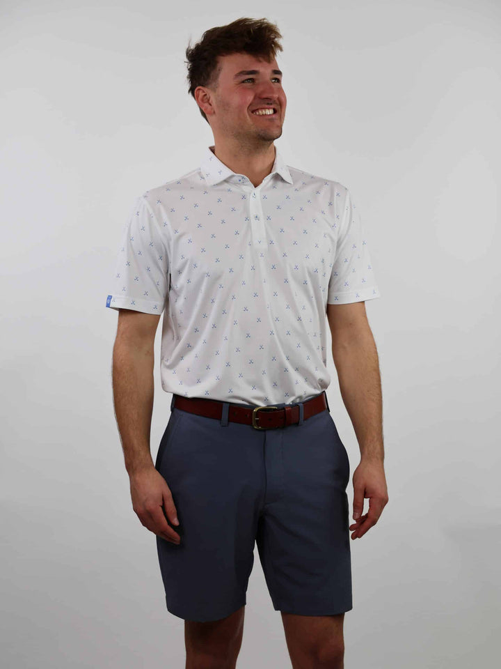 Donald Ross Mens Sport Fit VINCENT Print  Polo - WHITE/ULTRA MARINE