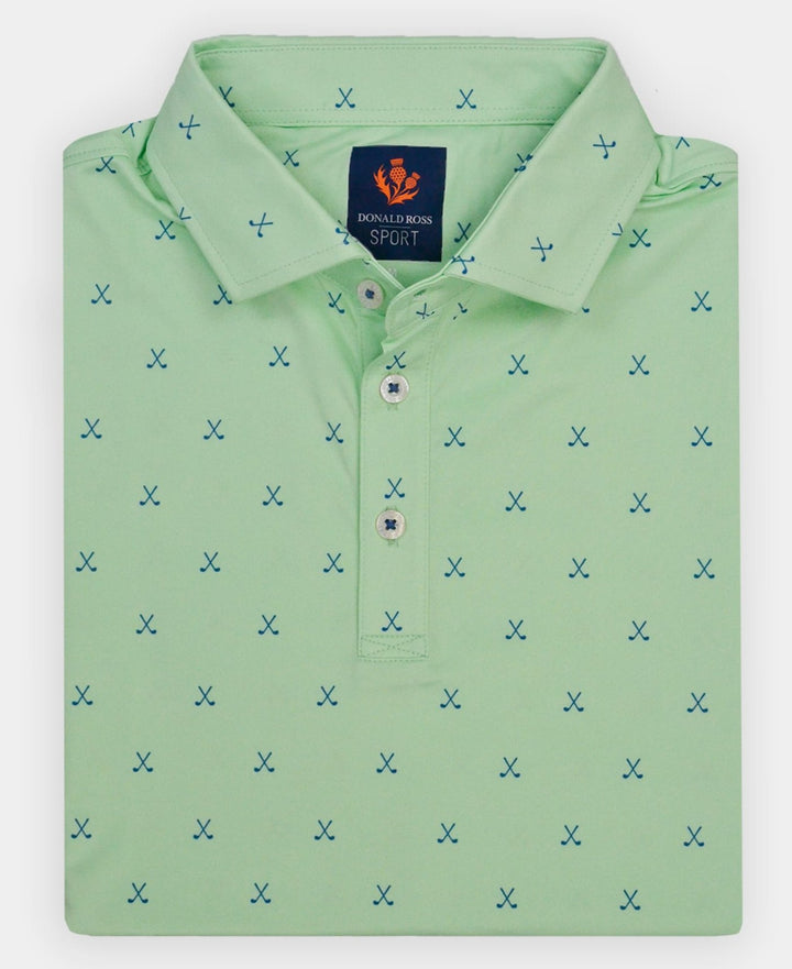 Donald Ross Mens Sport Fit VINCENT Print  Polo - ALOE/HERON