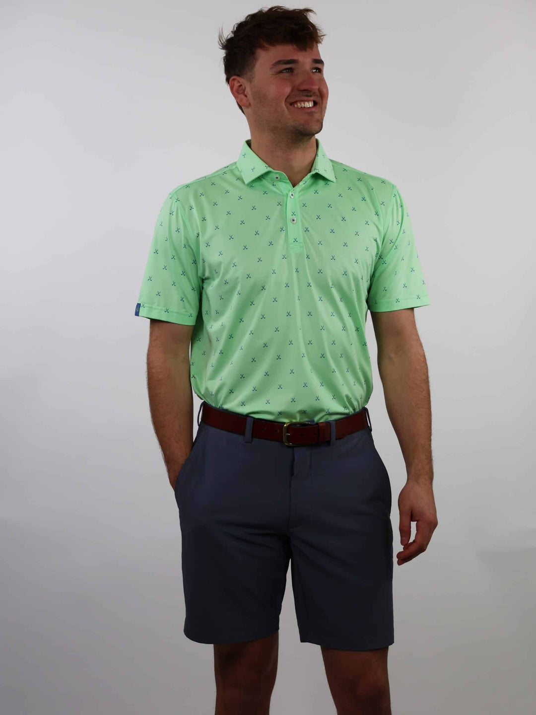 Donald Ross Mens Sport Fit VINCENT Print  Polo - ALOE/HERON