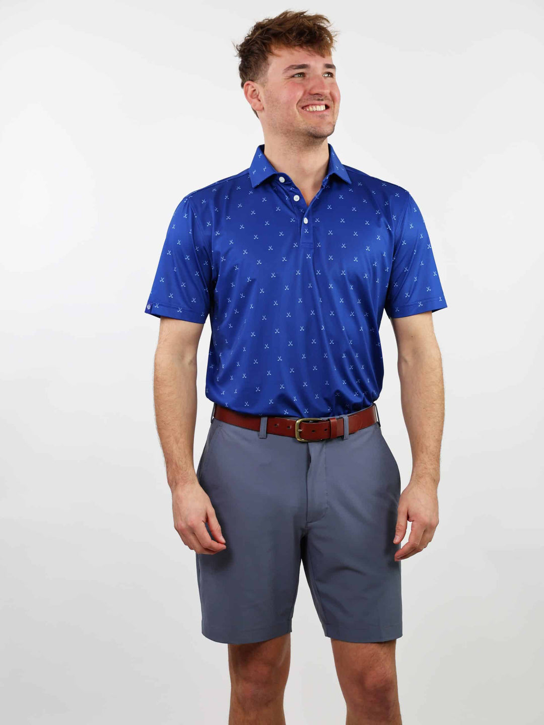 Donald Ross Mens Sport Fit VINCENT Print  Polo - NAVY/COASTAL