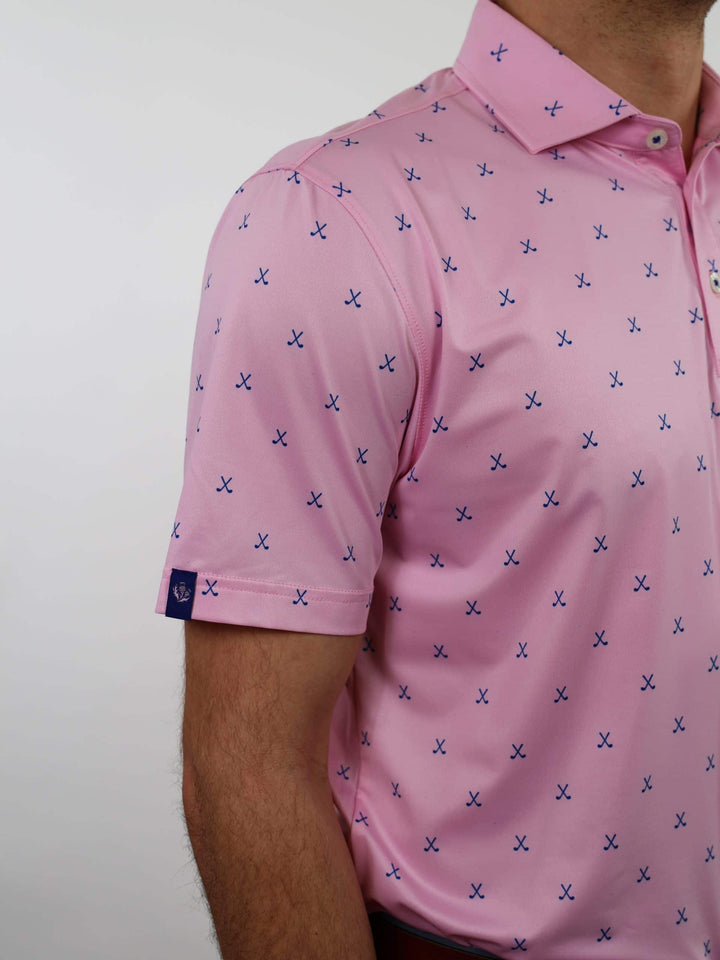 Donald Ross Mens Sport Fit VINCENT Print  Polo - PINK/NAVY